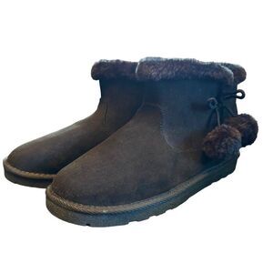 Black Faux Suede Ankle Boots With Fur lining‎ & Pom-Poms